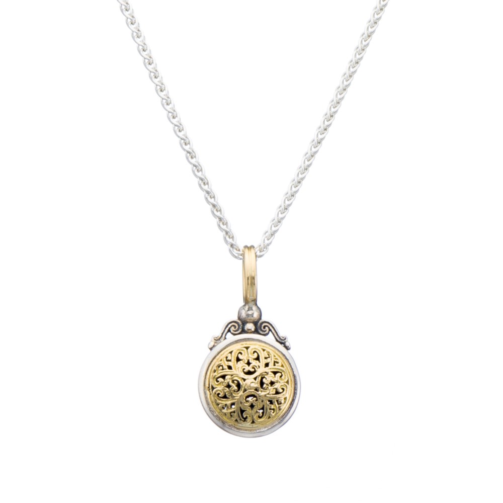 Mediterranean small round pendant in 18K Gold and Sterling Silver