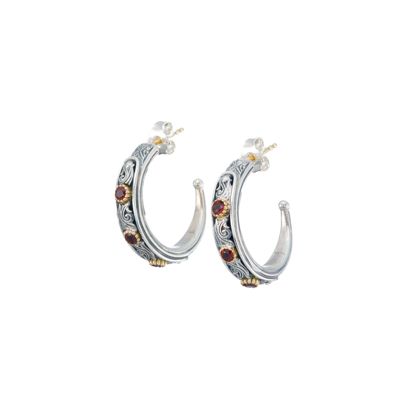 Nefeli hoops Earrings in 18K Gold and sterling silver with garnet