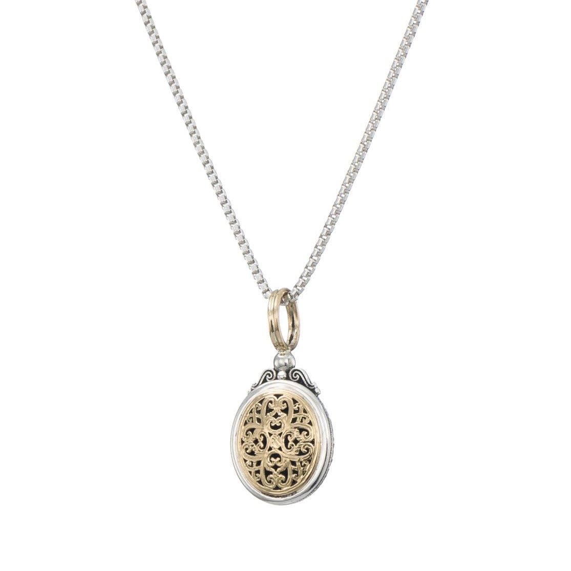 Mediterranean small oval pendant in 18K Gold and Sterling Silver
