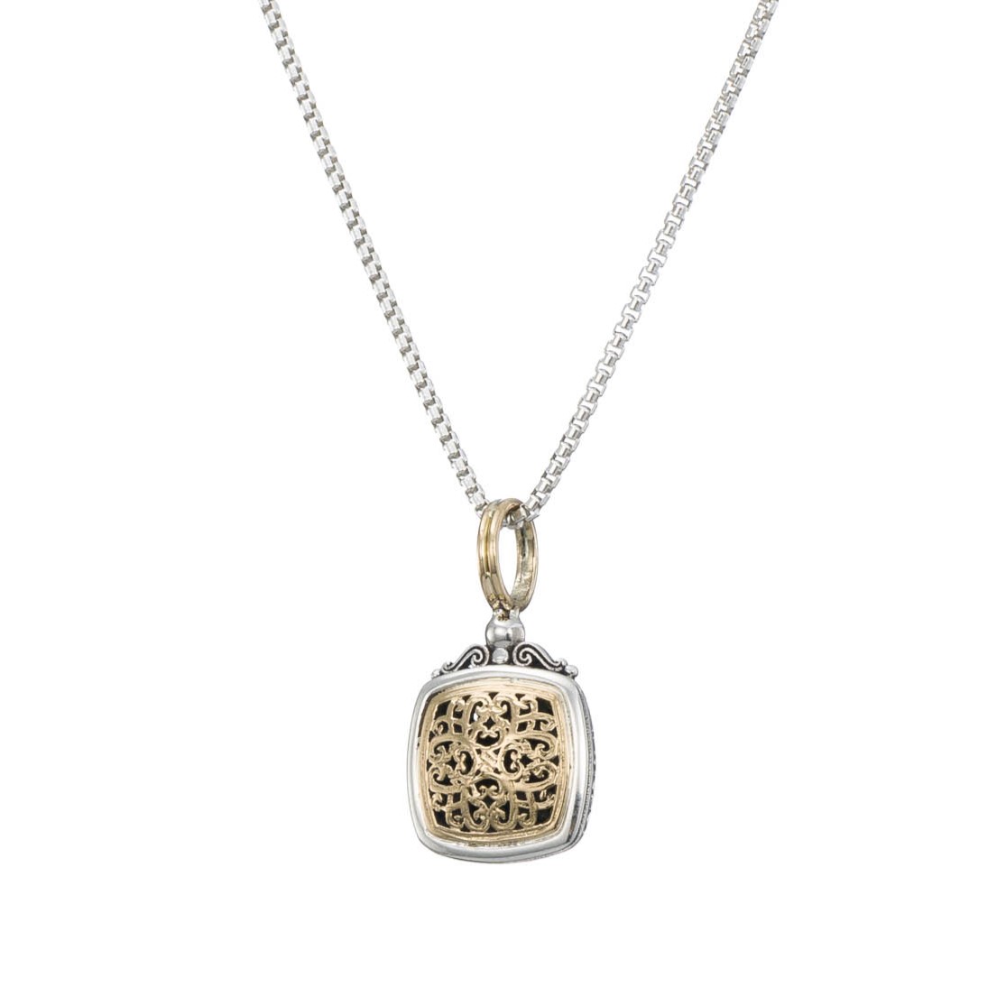 Mediterranean small square pendant in 18K Gold and Sterling Silver
