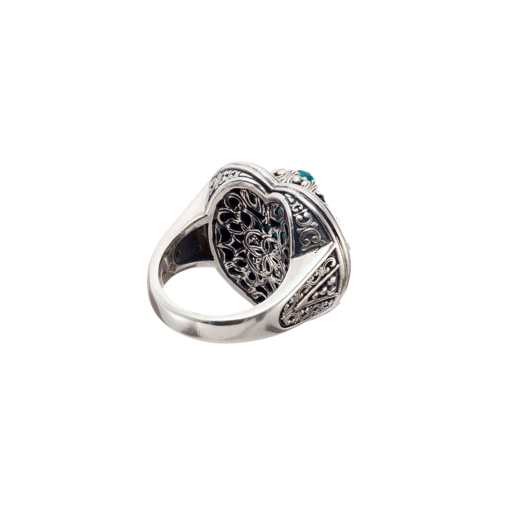 Iris Heart ring in 18K Gold and sterling silver with doublet stone