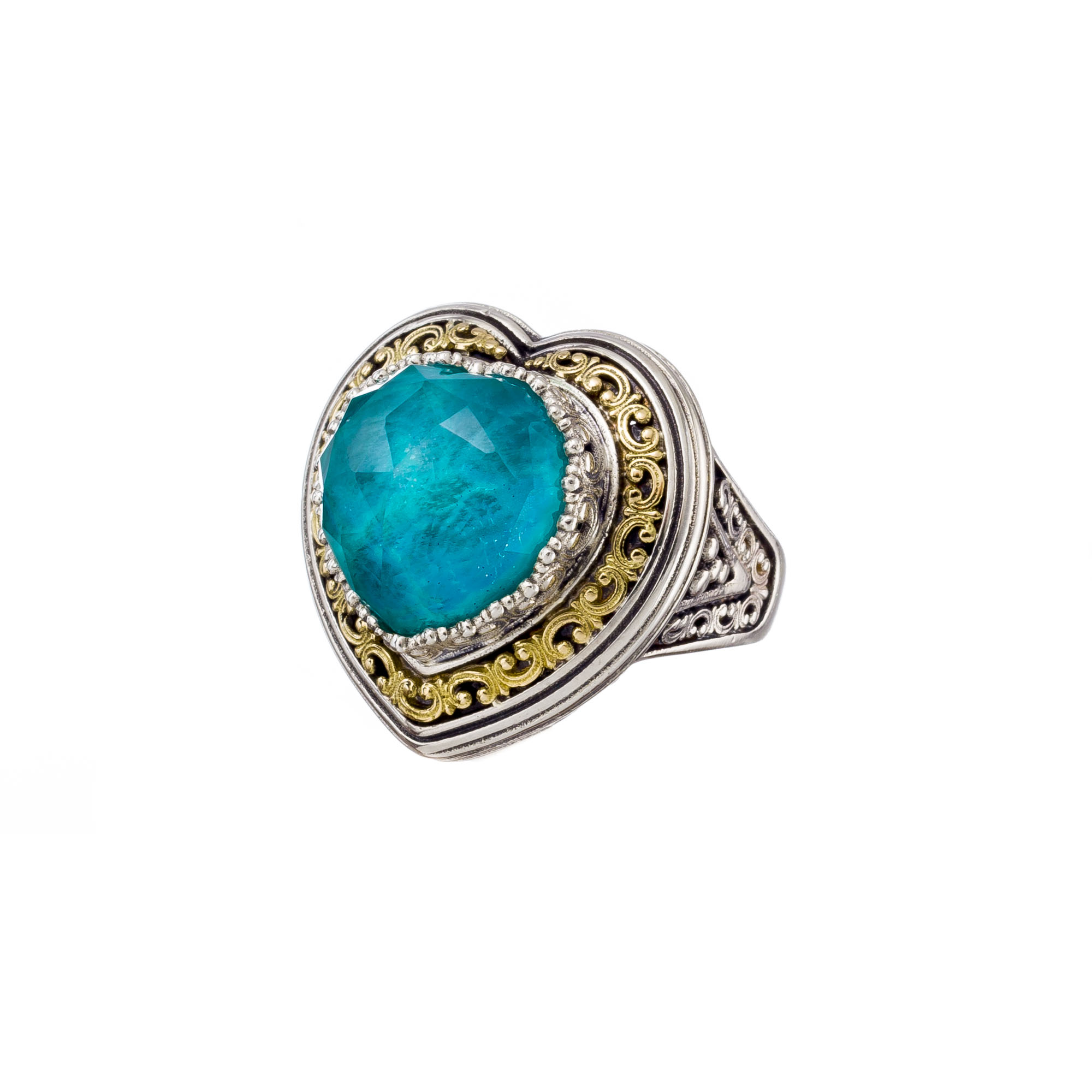 Iris Heart ring in 18K Gold and sterling silver with doublet stone