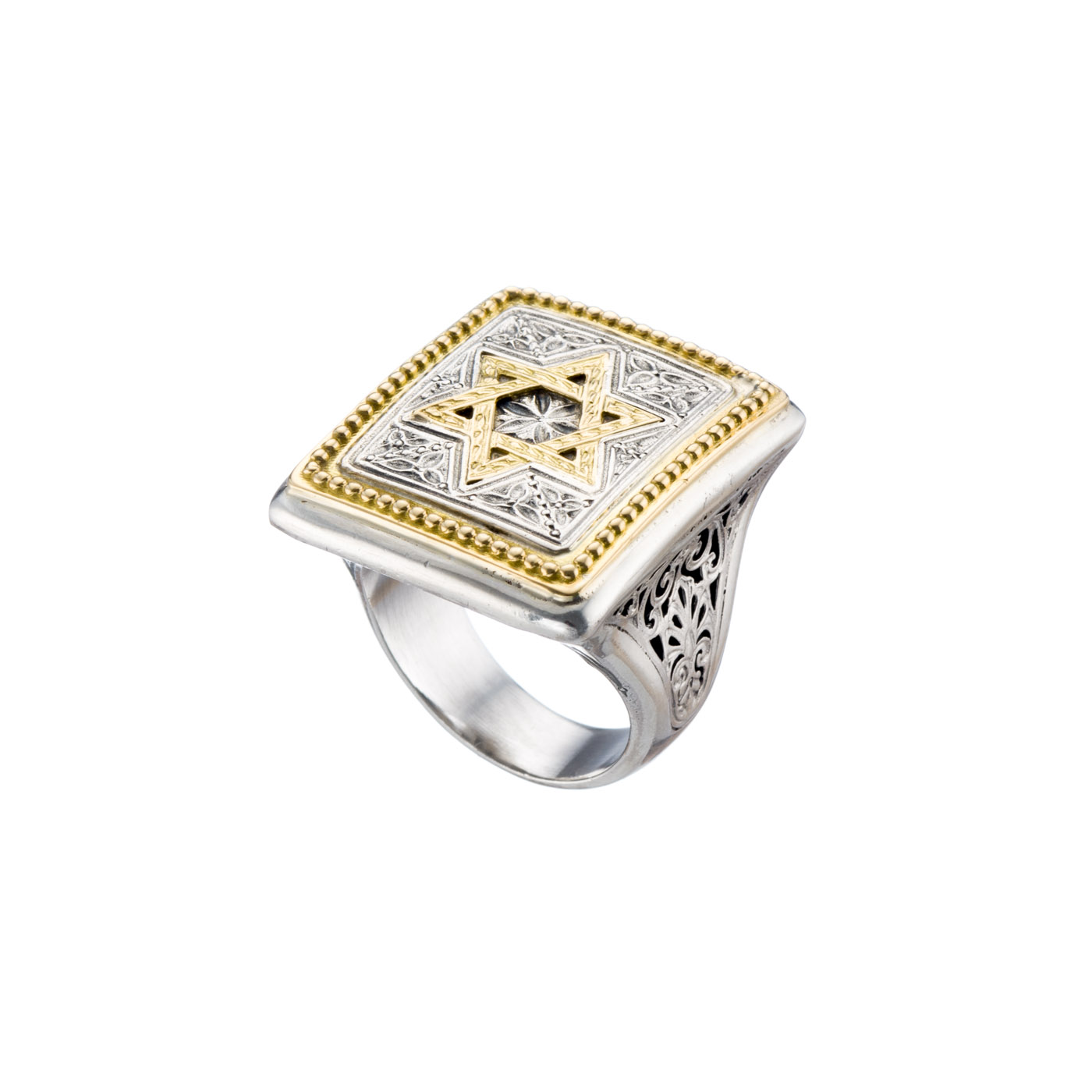 Square ring Star of David in 18K Gold and sterling silver