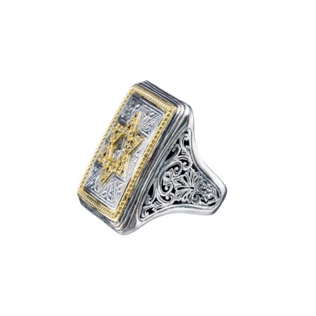 Square Ring Star of David in 18K Gold and sterling silver with Brown Diamonds - Image 2