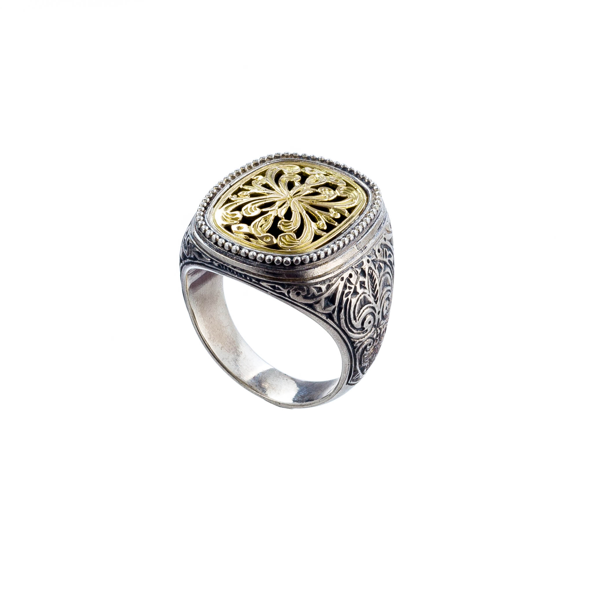 Byzantine style ring in 18K Gold and sterling silver