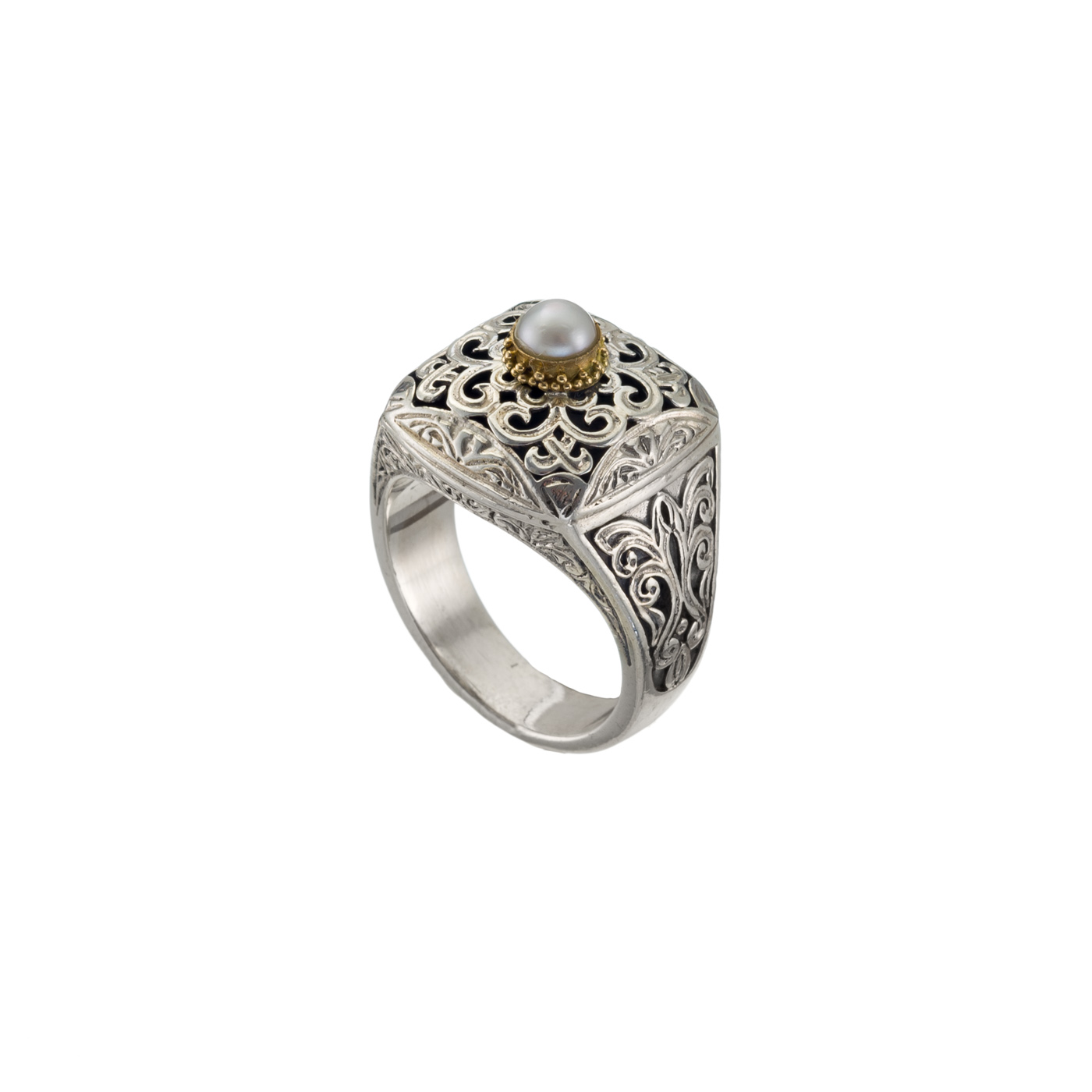 Garden shadows Ring in 18K Gold and sterling silver with pearl