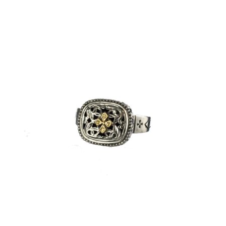 Garden shadows cushion Ring in 18K Gold and sterling silver