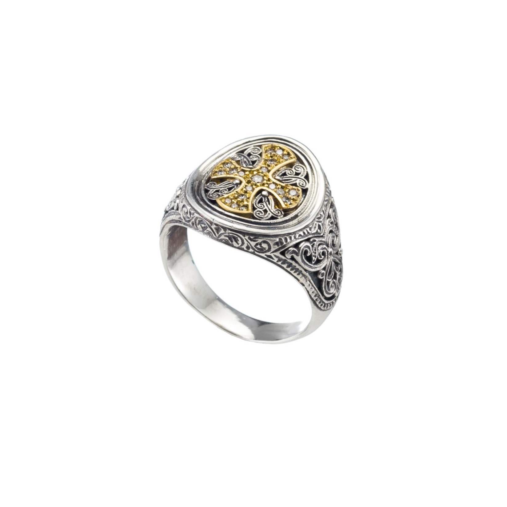 Ring oval shape in 18K Gold and sterling silver with brown diamonds