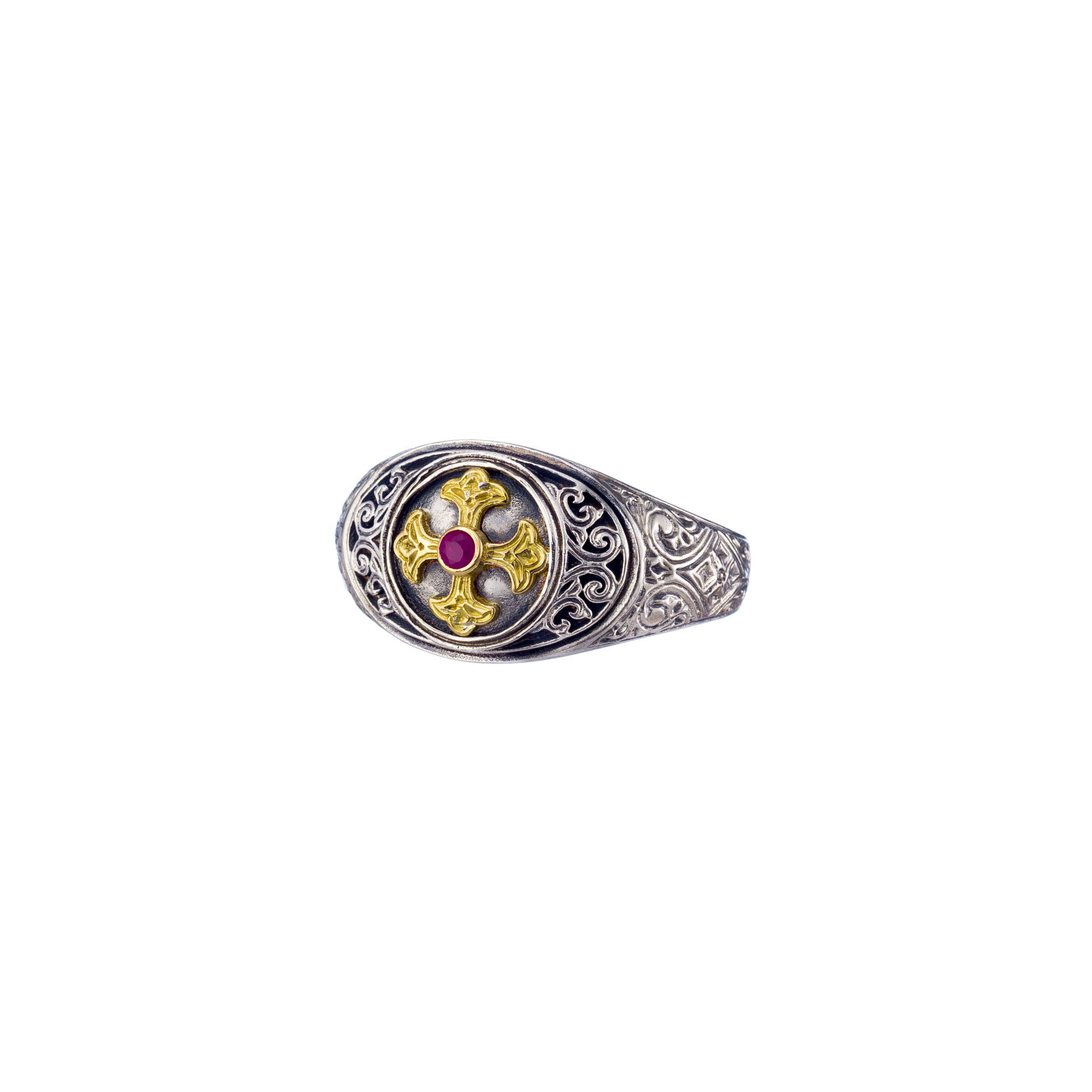 Symbol Ring in 18K Gold and sterling silver with ruby