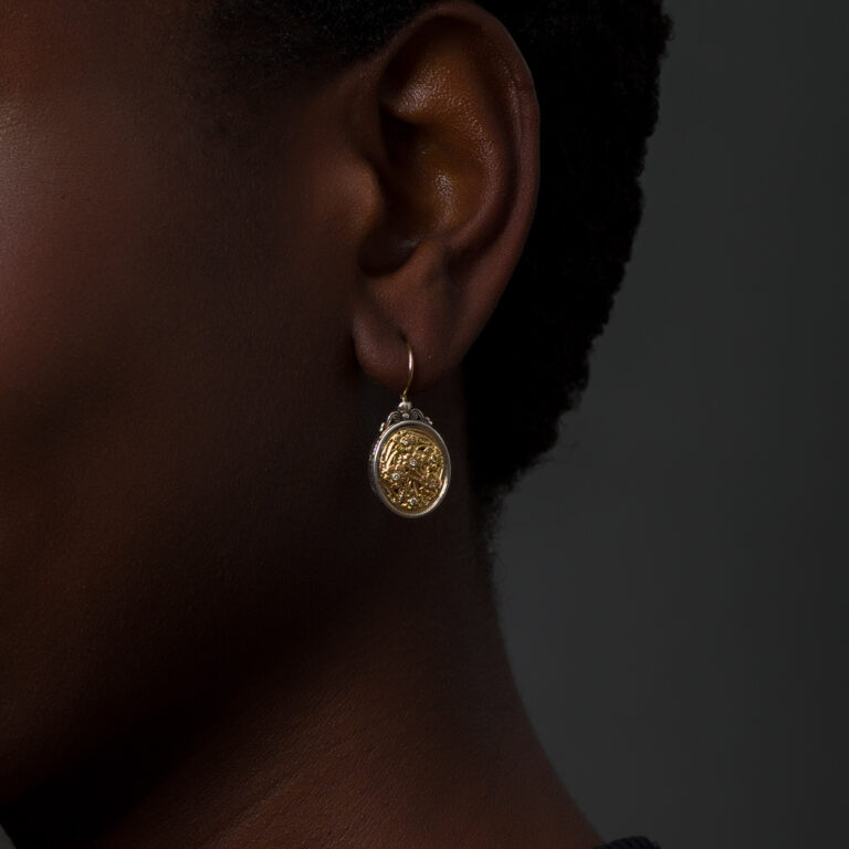 Harmony Oval Earrings in 18K Gold and Sterling Silver with Brown Diamonds - Image 2