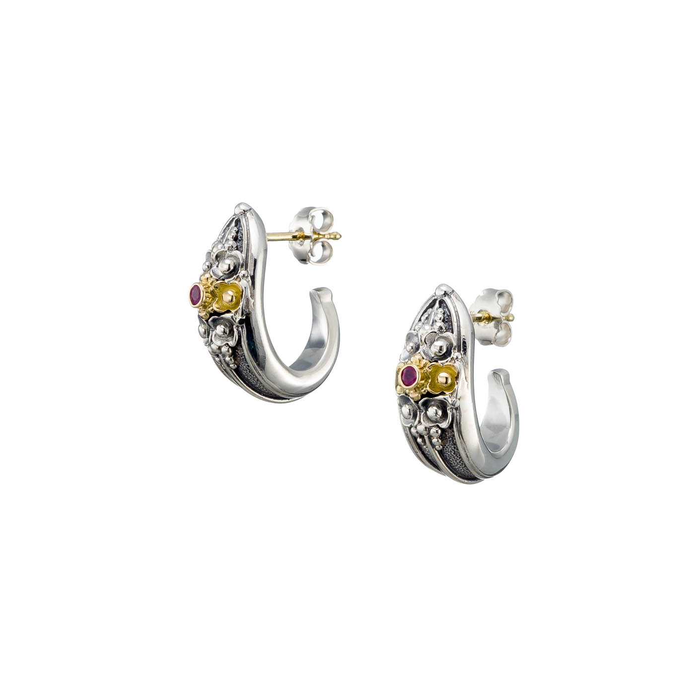 Kassandra half hoops Earrings in 18K Gold and Sterling Silver with Ruby