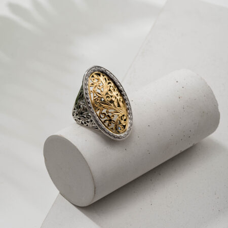 Garden shadows big oval Ring in 18K Gold and sterling silver - Image 2