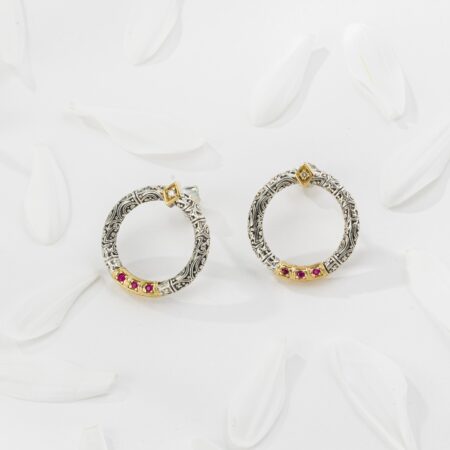Eve round stud Earrings in 18K Gold and sterling silver with gemstones