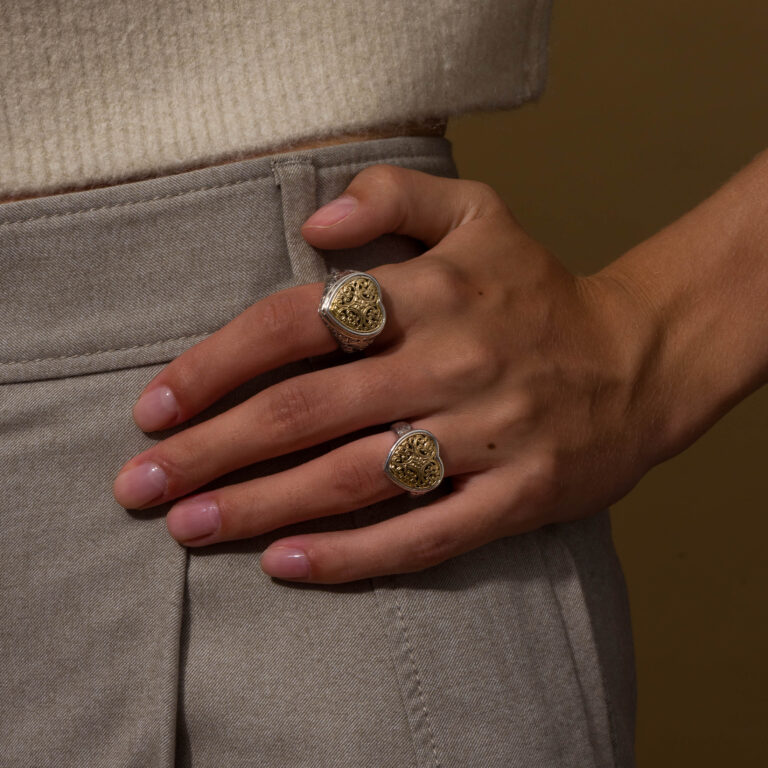 Mediterranean Heart Ring in 18K Gold and Sterling Silver - Image 3