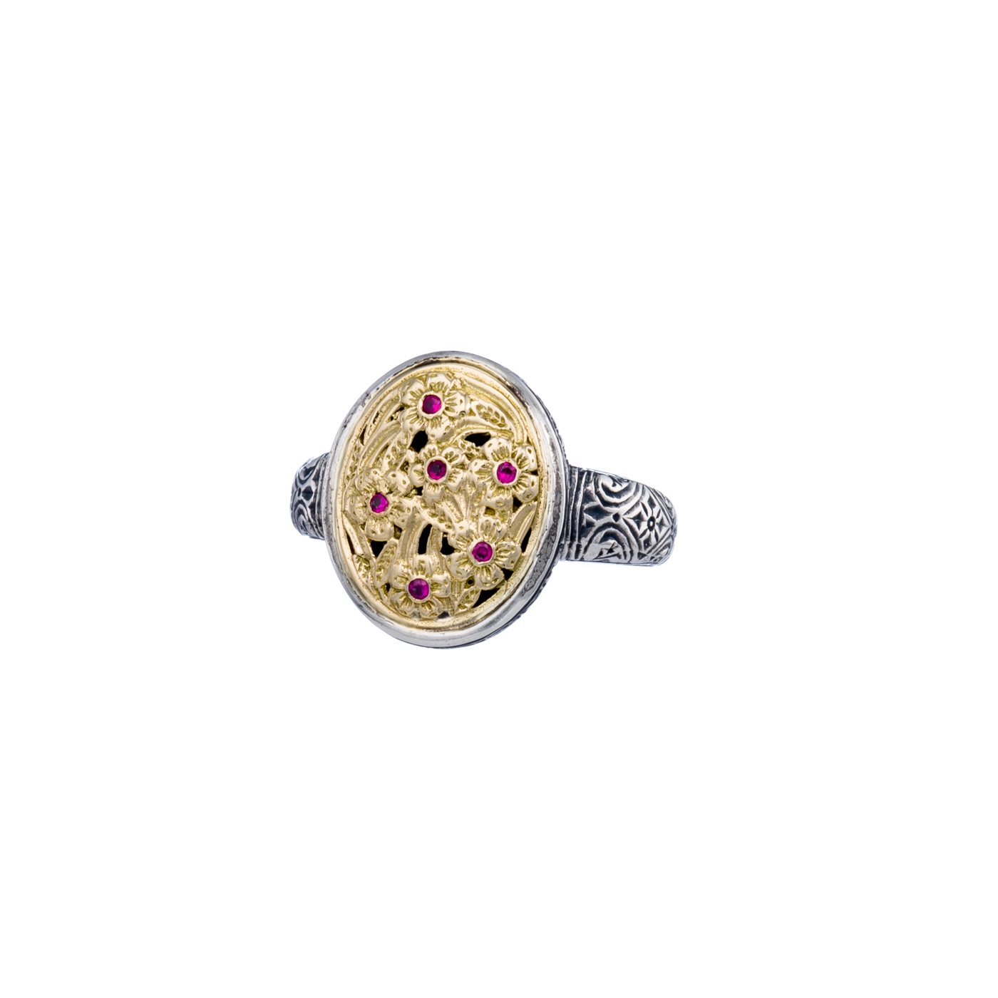 Harmony small Oval Ring in 18K Gold and Sterling Silver with Rubies
