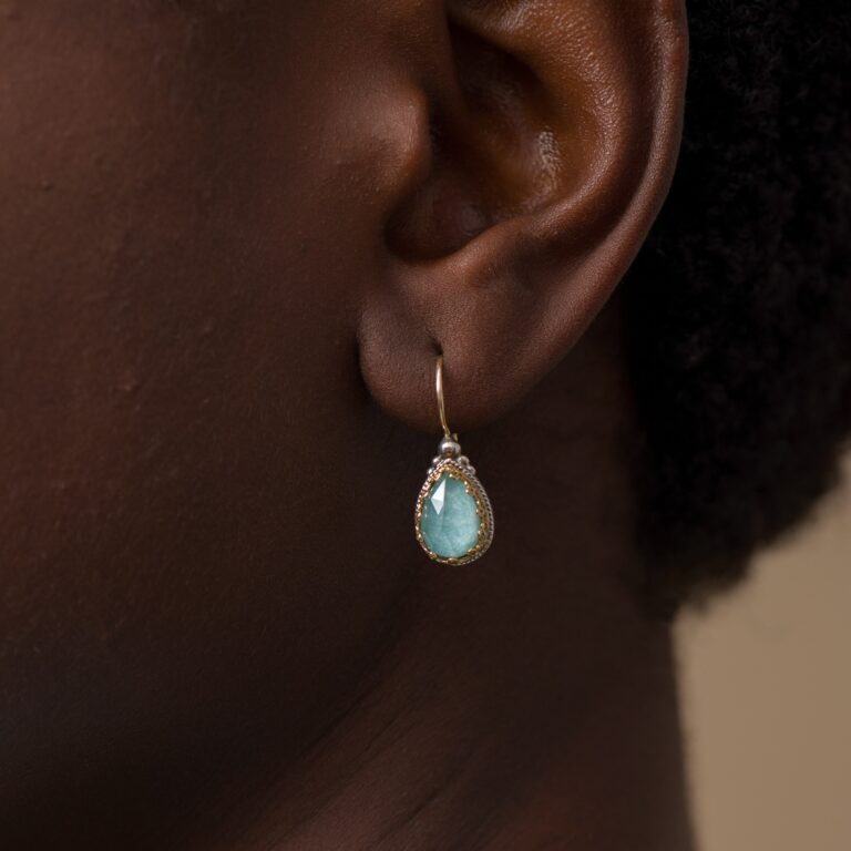 Aegean Colors small Drop Earrings in 18K Gold and Sterling Silver with Doublet Stones - Image 2