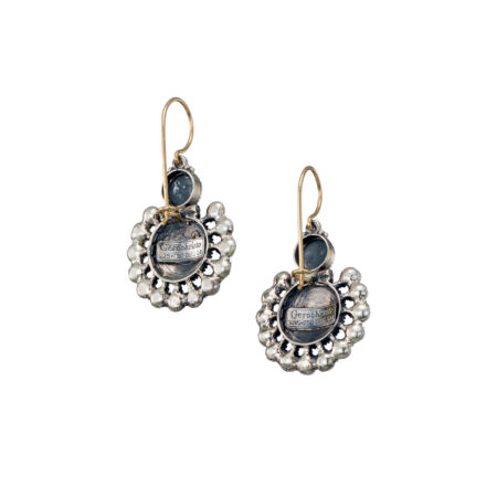 Athenian Flower Peacock Earrings in 18K Gold and Sterling Silver with Aquamarine - Image 3