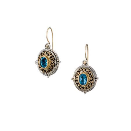 Byzantine earrings in 18K Gold and Sterling Silver with Blue Topaz - Image 3