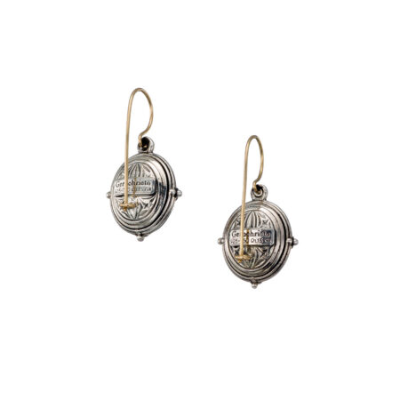 Byzantine earrings in 18K Gold and Sterling Silver with Blue Topaz - Image 4