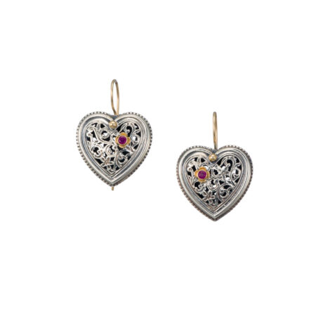 Garden Shadows Heart Earrings in 18K Gold and Sterling Silver with Ruby - Image 3