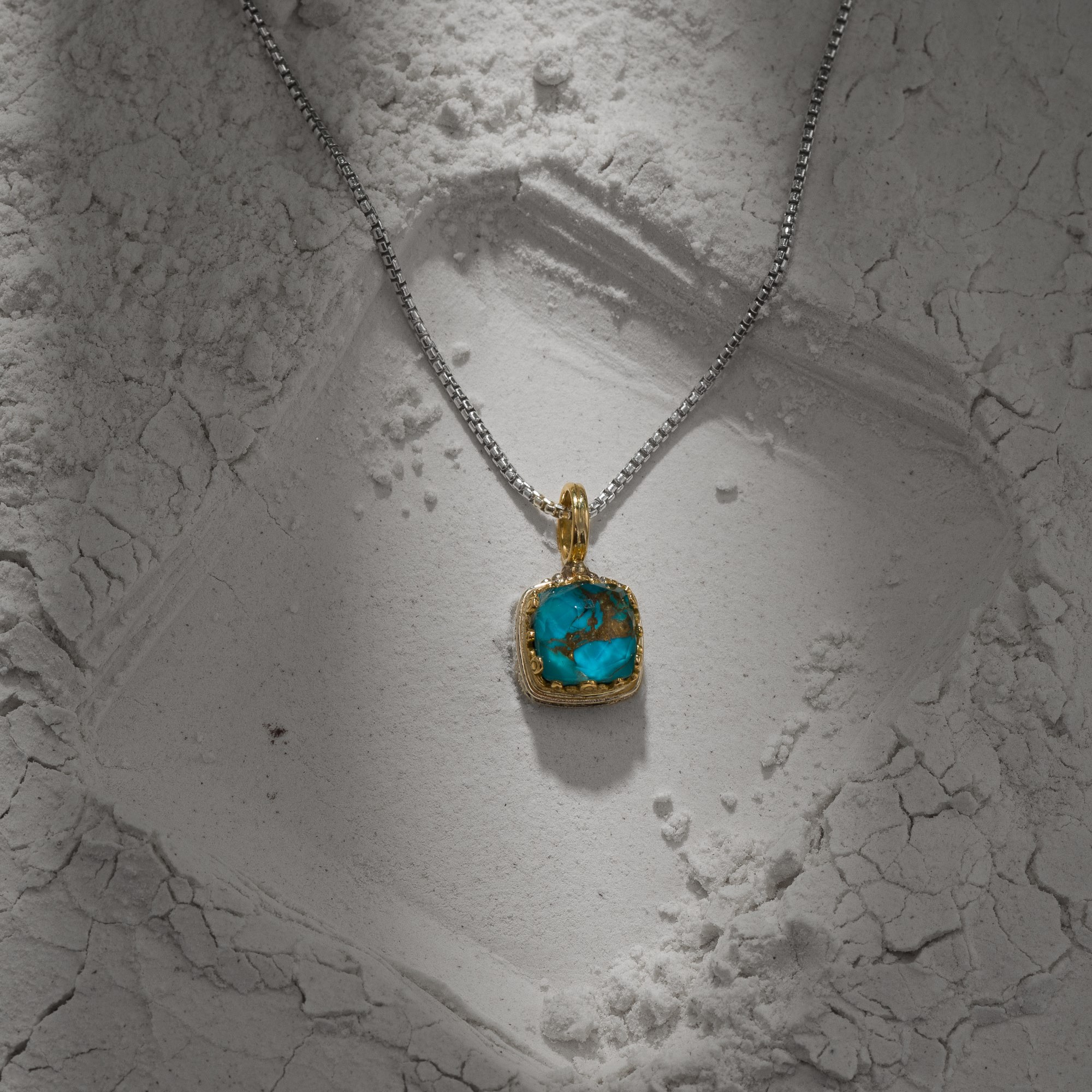 Aegean Colors small Square Pendant in 18K Gold and Sterling Silver with Doublet Stone
