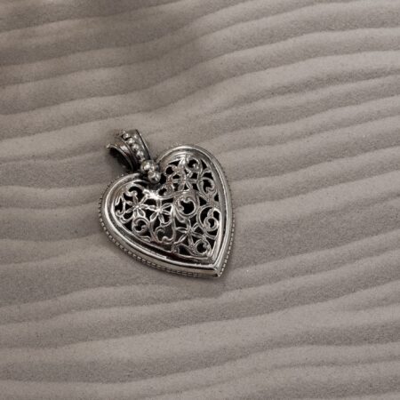 Garden Shadows Medium Heart Pendant in Sterling Silver