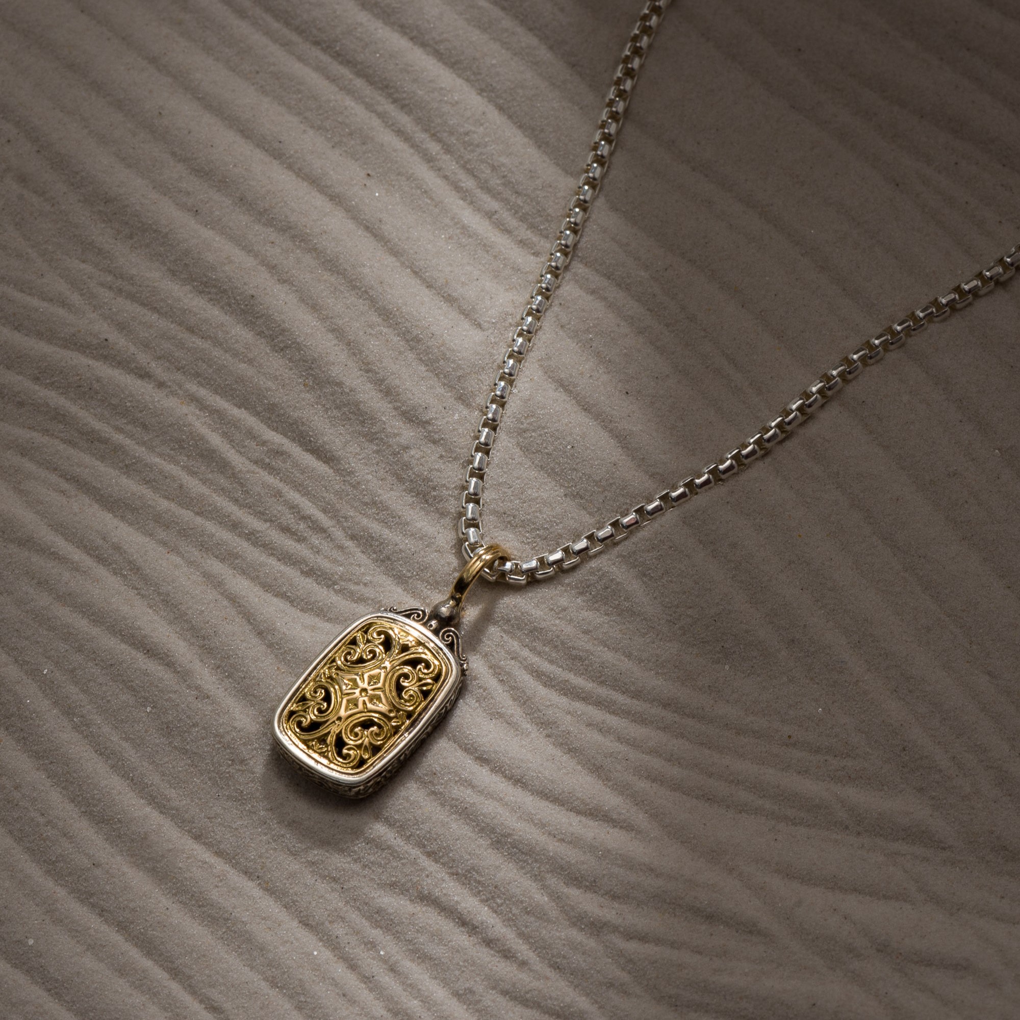 Mediterranean Cushion Pendant in 18K Gold and Sterling Silver