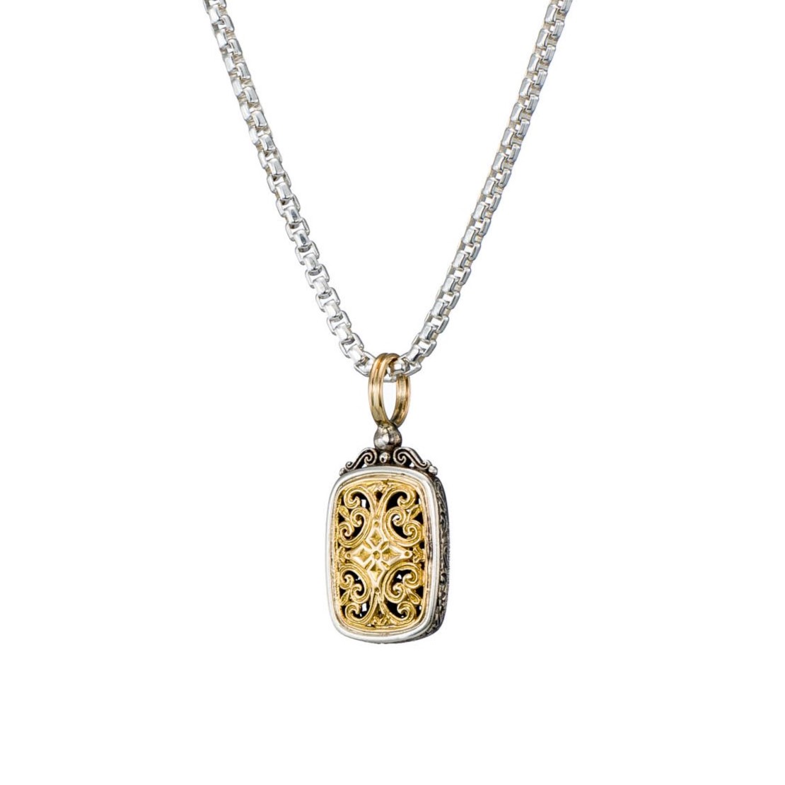 Mediterranean Cushion Pendant in 18K Gold and Sterling Silver