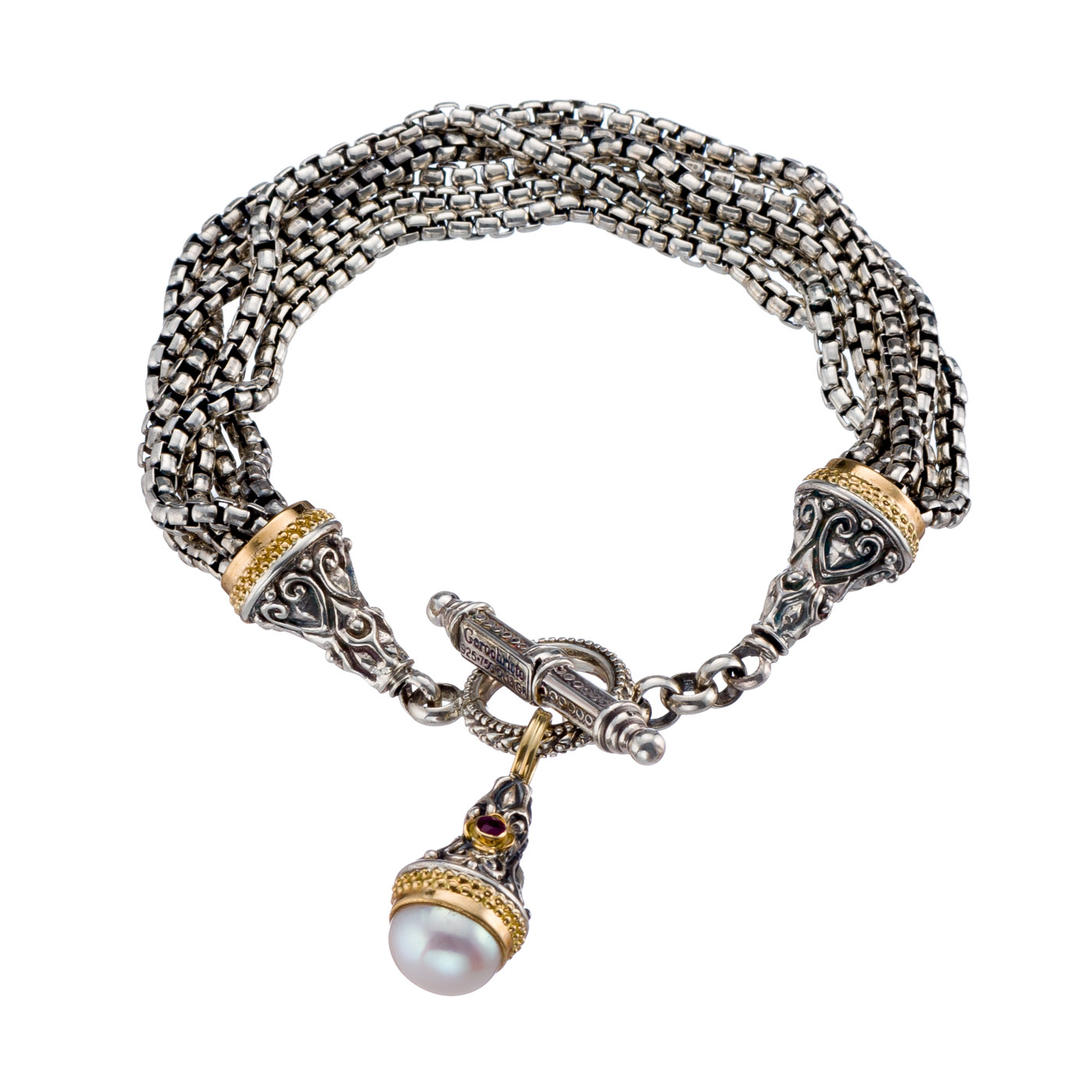 Santorini Bracelet link and Chain in 18K Gold and Sterling Silver with Charm