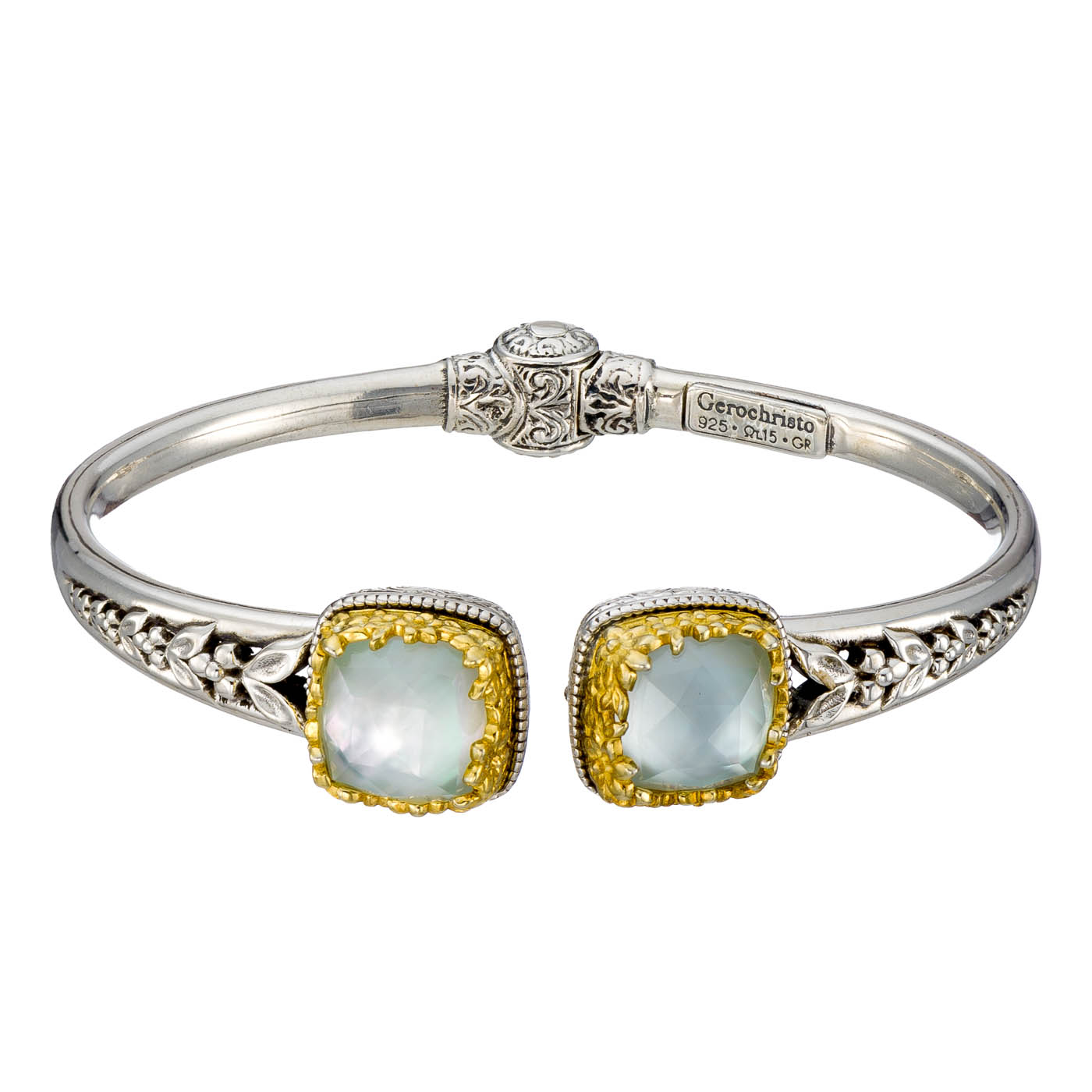 Dione Square Bracelet in Sterling Silver with Gold Plated parts and Doublet Stone