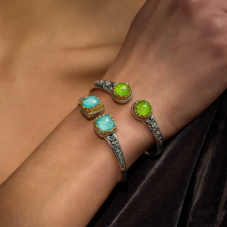 Dione Square Bracelet in Sterling Silver with Gold Plated parts and Doublet Stone - Image 2