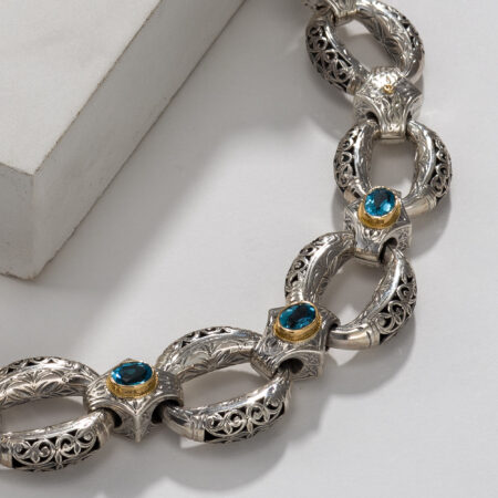 Garden Shadows Necklace in 18K Gold and sterling silver with Blue Topaz - Image 6