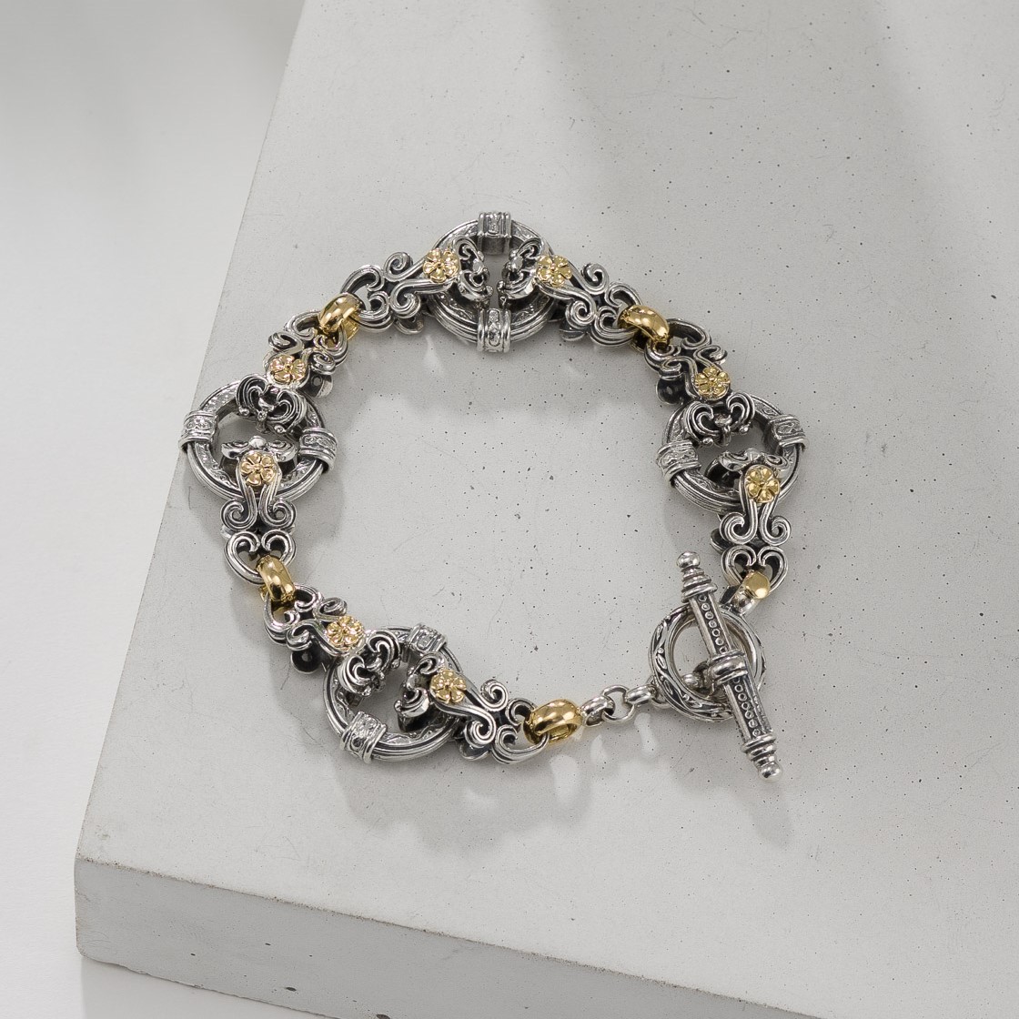 Byzantine Floral Bracelet in 18K Gold and Sterling silver