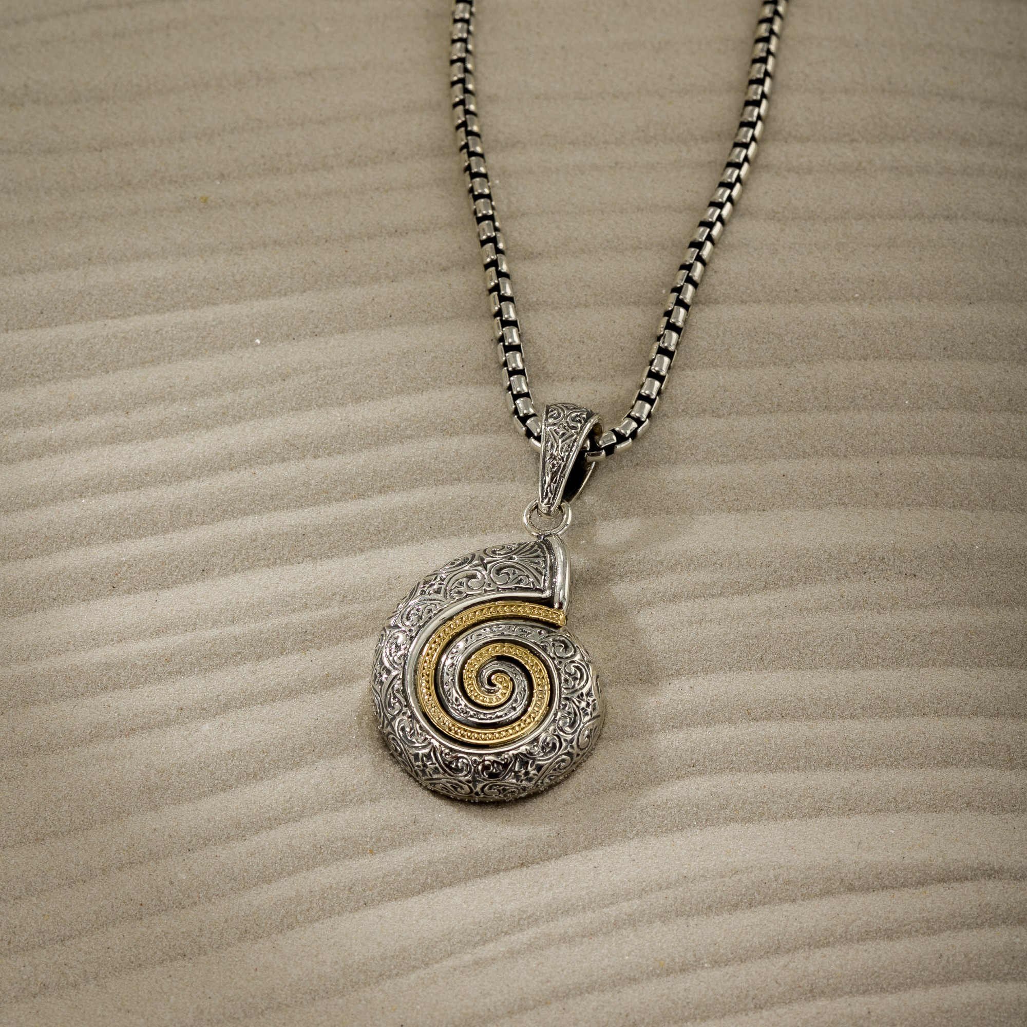 Sea Snail Pendant in 18K Gold and Sterling Silver