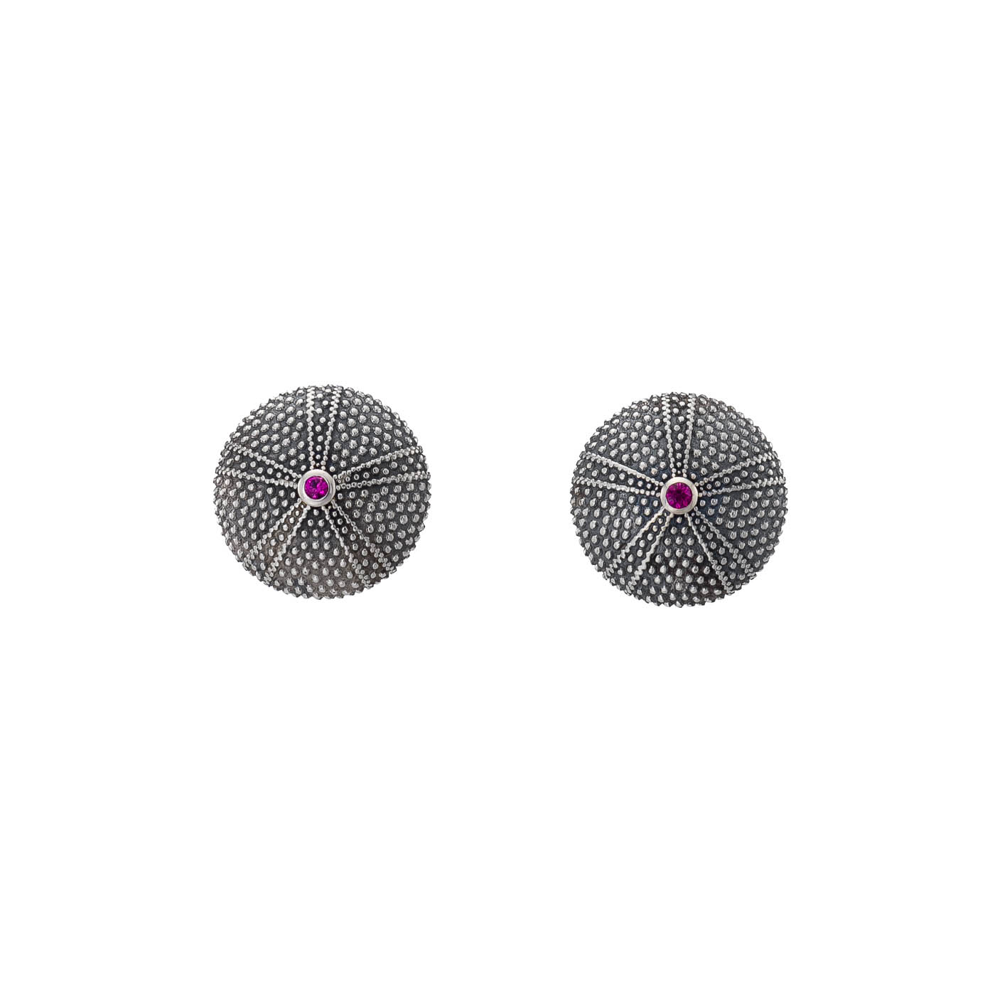 Sea Urchin Stud Earrings in Sterling Silver with Cubic Zirconia