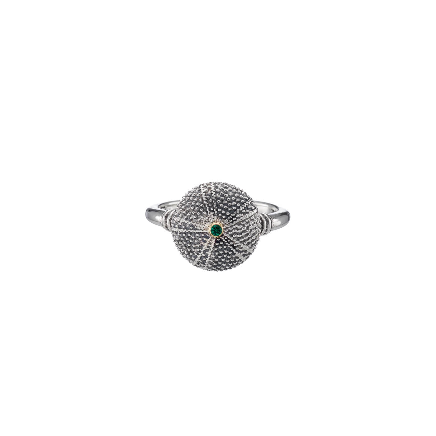 Sea Urchin Ring in Sterling Silver with 18K Gold detail and Tsavorite