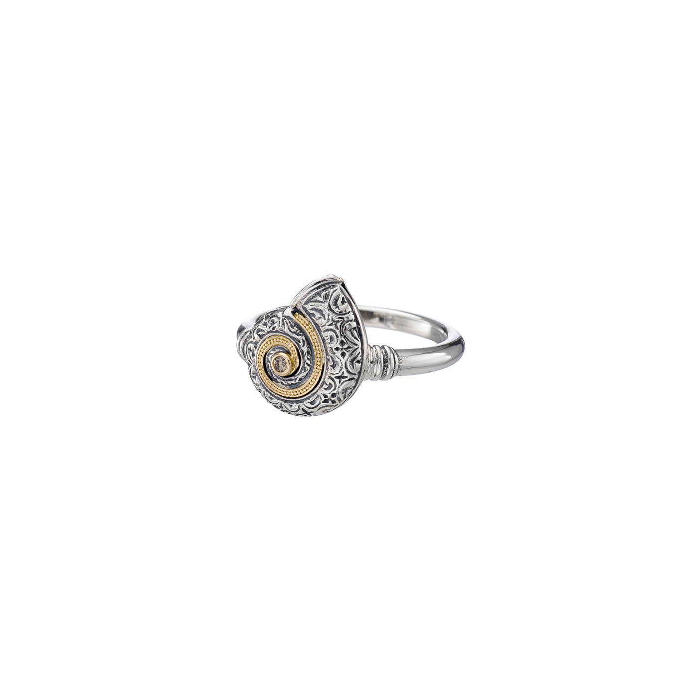 Sea Snail Ring in 18K Gold and Sterling Silver with Brown Diamond
