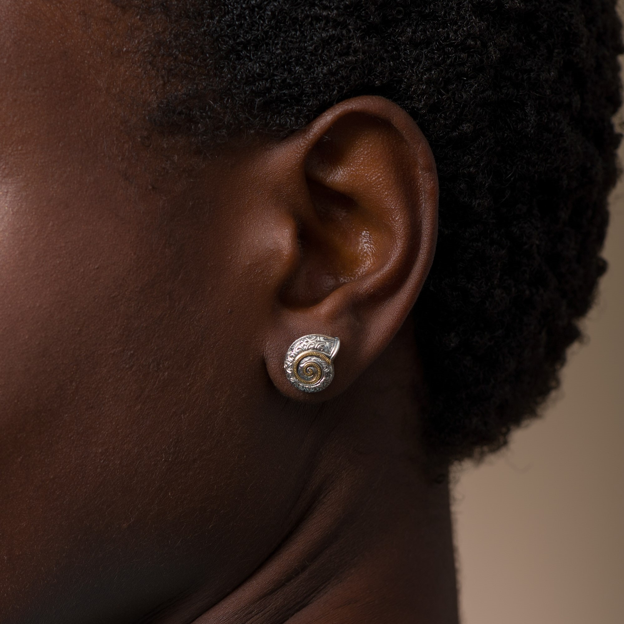 Sea Snail stud Earrings in 18K Gold and Sterling silver