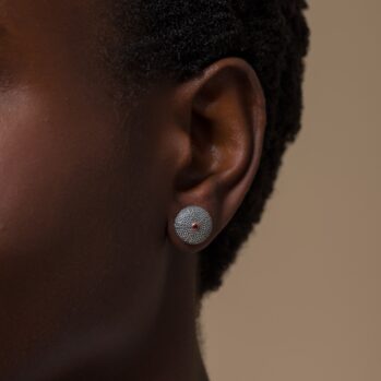 Sea Urchin stud Earrings in 18K Gold and Sterling Silver with Rubies