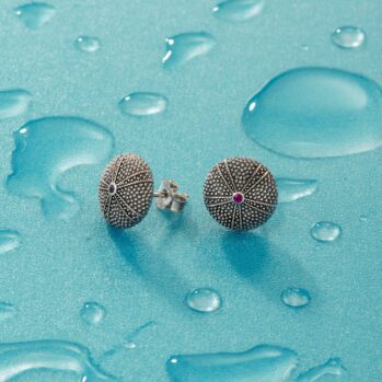 Sea Urchin Stud Earrings in Sterling Silver with Cubic Zirconia