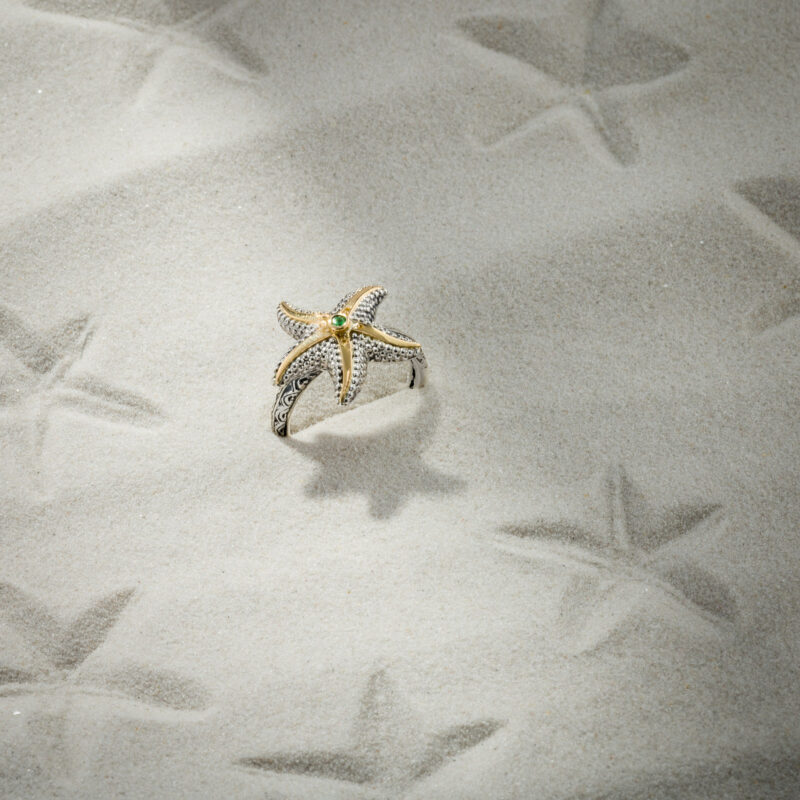 Starfish Ring in 18K Gold and Sterling Silver with Gemstone