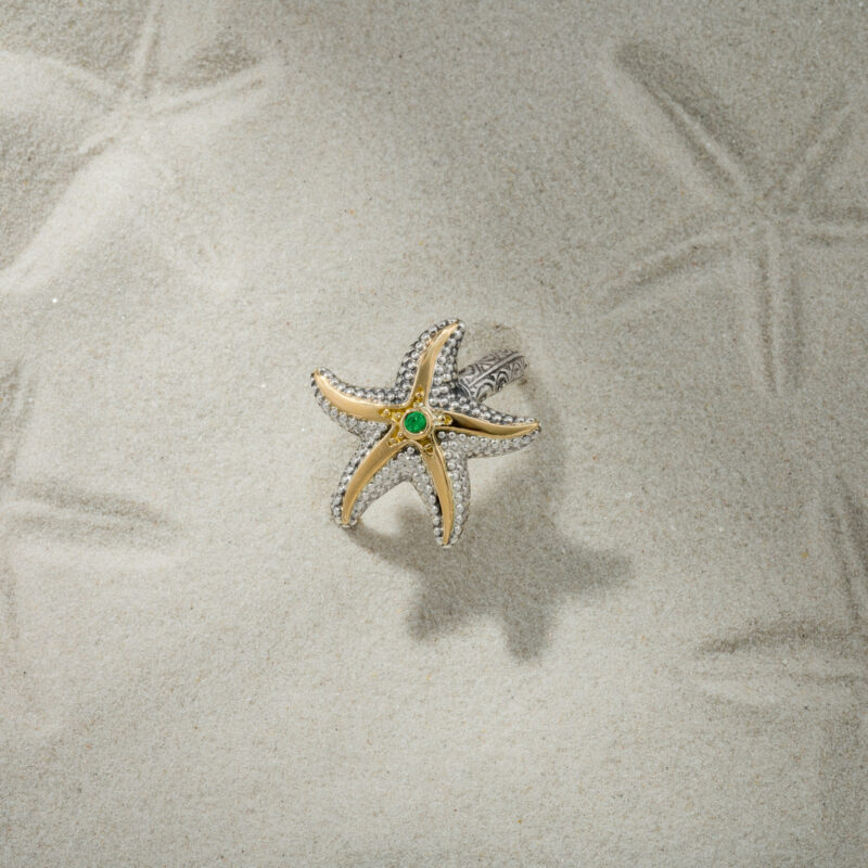 Starfish Ring in 18K Gold and Sterling Silver with Gemstone