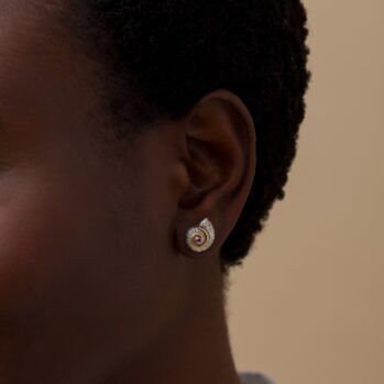 Sea Snail stud Earrings in 18K Gold and Sterling silver with rubies