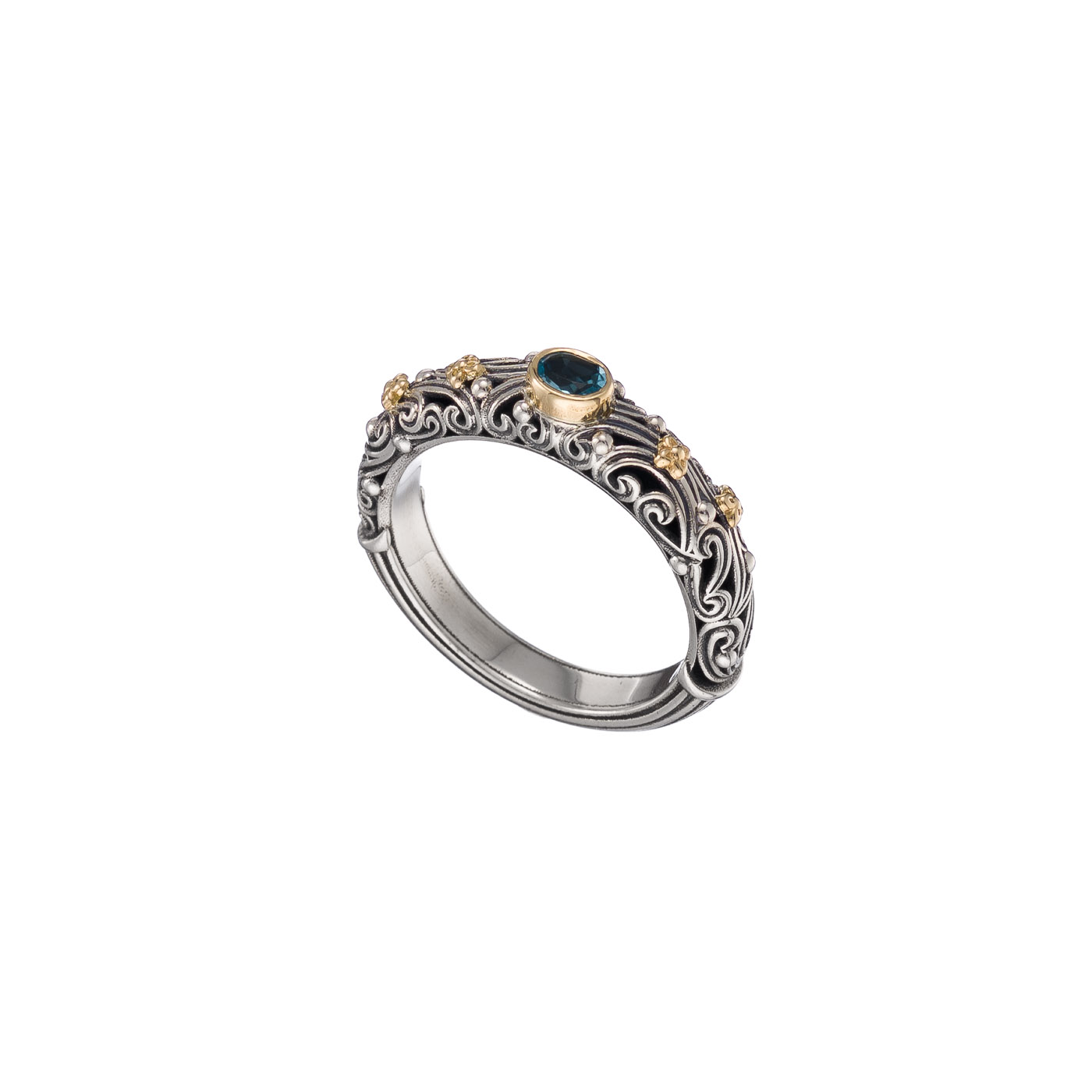 Kynthia Ring with oval Gemstone in 18K Gold and Sterling Silver