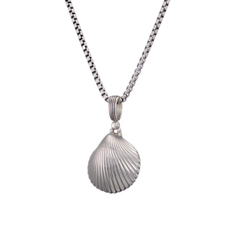 Sea Shell Locket Pendant in Sterling Silver with Details in 18K Gold and Precious Stones - Image 3