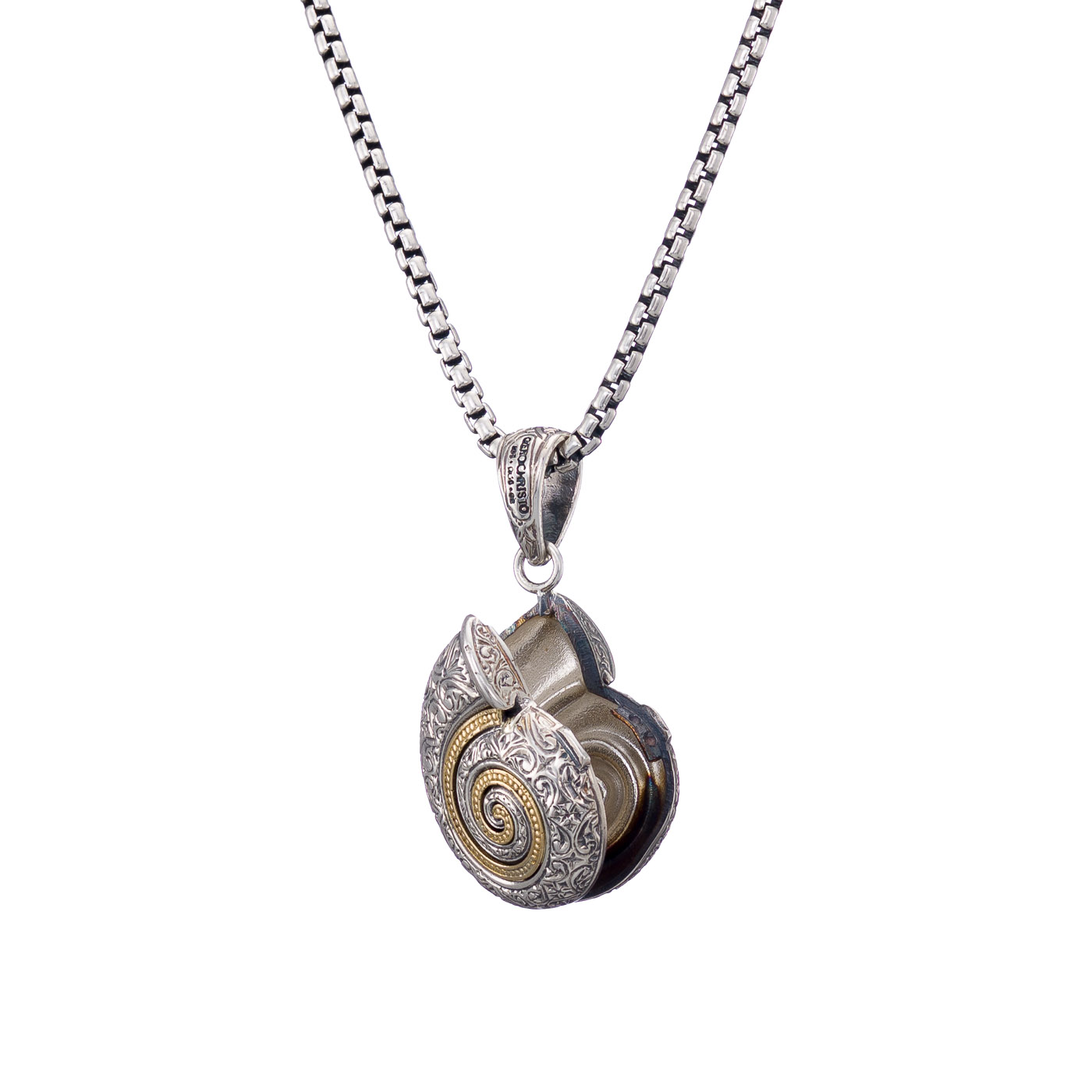 Sea Snail Locket Pendant in 18K Gold and Sterling Silver
