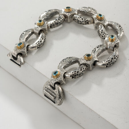 Garden Shadows Link Bracelet in 18K Gold and Sterling Silver with Blue Topaz - Image 3