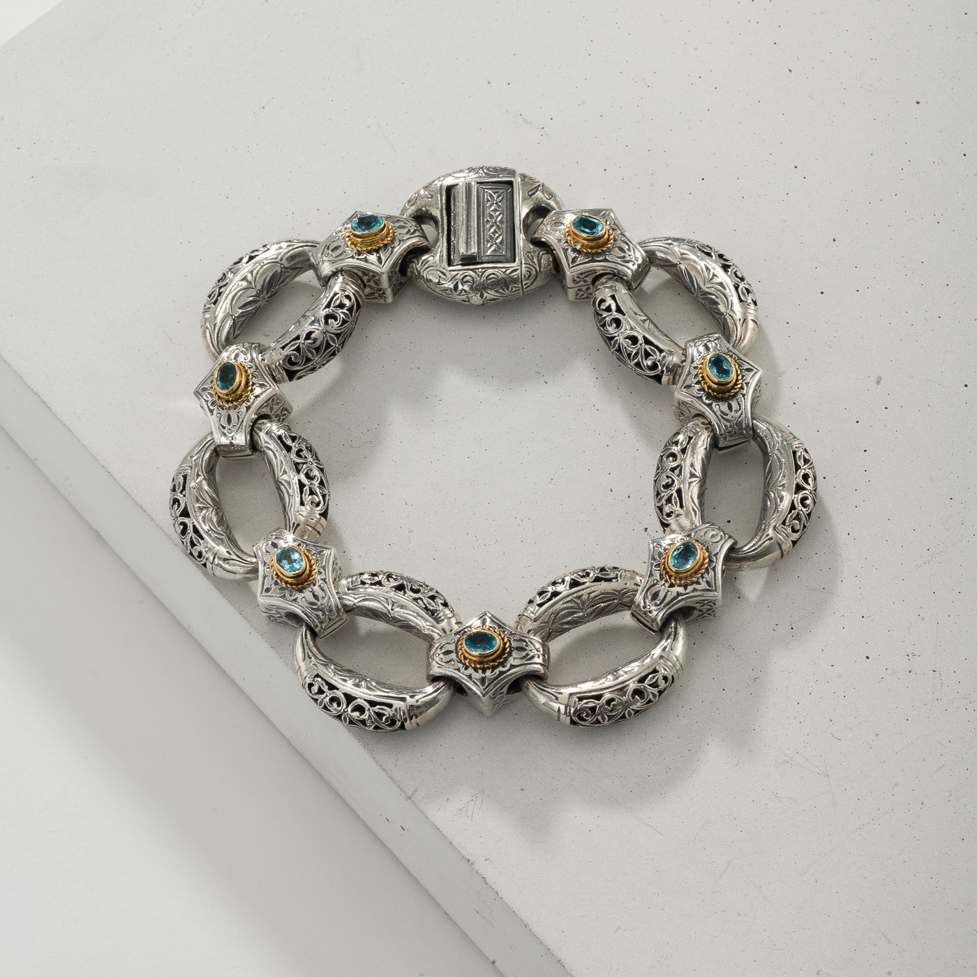 Garden Shadows Link Bracelet in 18K Gold and Sterling Silver with Blue Topaz