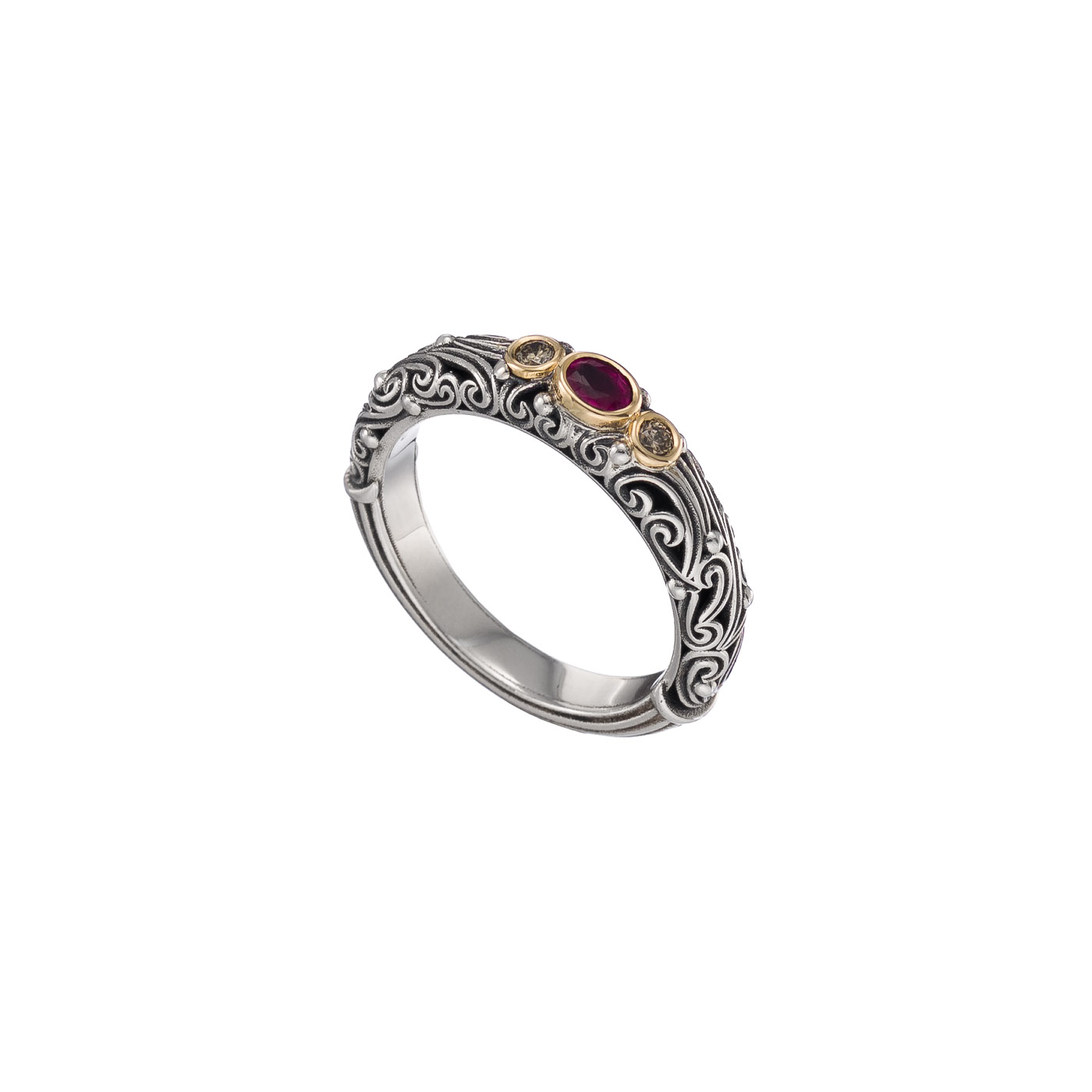Kynthia Ring with 3 Gemstone in 18K Gold and Sterling Silver