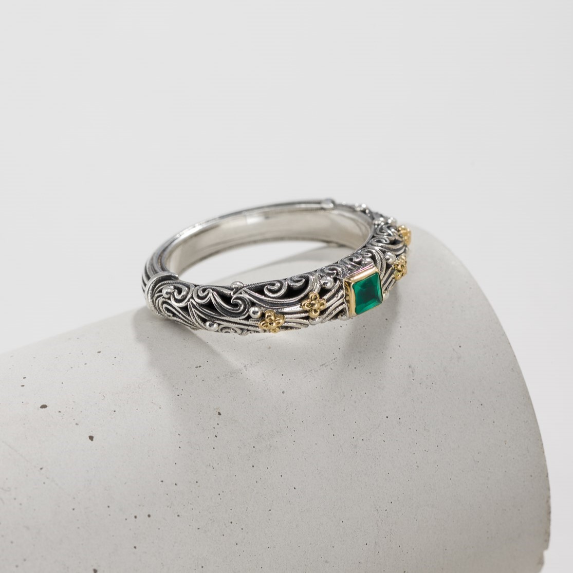 Kynthia Ring in 18K Gold and Sterling Silver with square semi precious stone